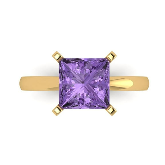 3 ct Princess Cut Simulated Alexandrite Solitaire Engagement Ring for Women in 14K Yellow Gold