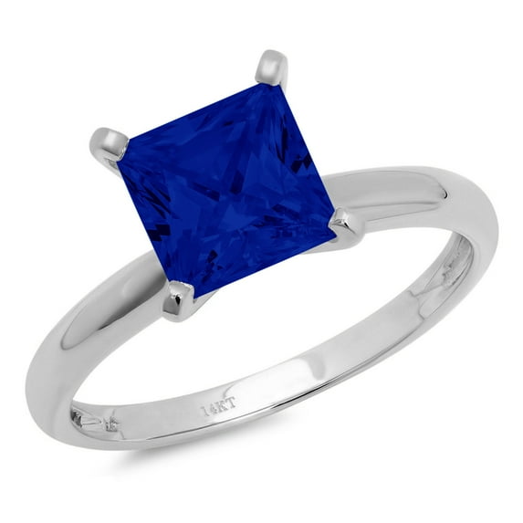 3 ct Princess Cut Simulated Blue Sapphire Solitaire 14K White Gold Womens Engagement Ring