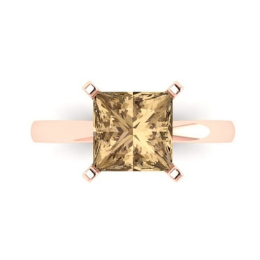 3 ct Princess Cut Simulated Champagne Diamond Solitaire Engagement Ring for Women in 18K Rose Gold