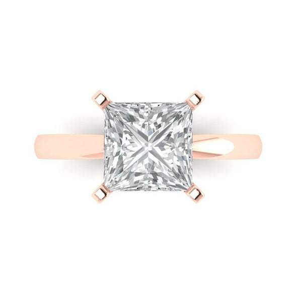 Clara Pucci 14K Rose Gold 3ct Clear Solitaire Ring for Women