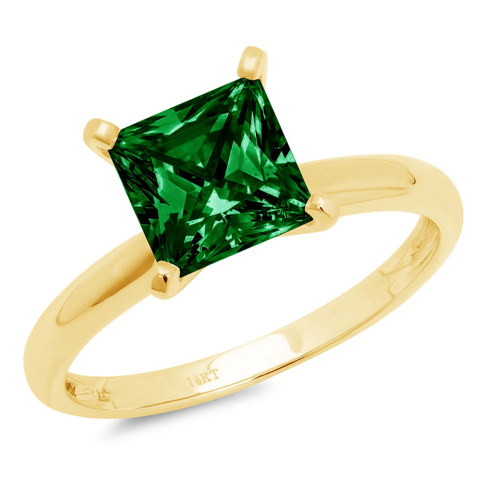 3 ct Princess Cut Simulated Emerald Solitaire 14K Yellow Gold Womens ...