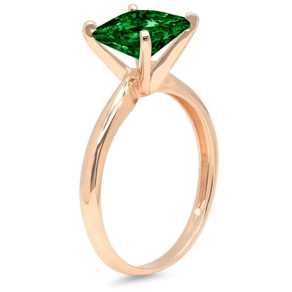 3 ct Princess Cut Simulated Emerald Solitaire Engagement Ring for Women in 18K Rose Gold