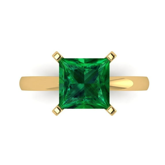 3 ct Princess Cut Simulated Emerald Solitaire Engagement Ring for Women in 18K Yellow Gold