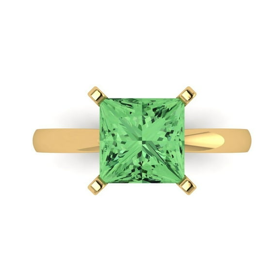 Clara Pucci 14K Yellow Gold 3ct Green Solitaire Ring for Women