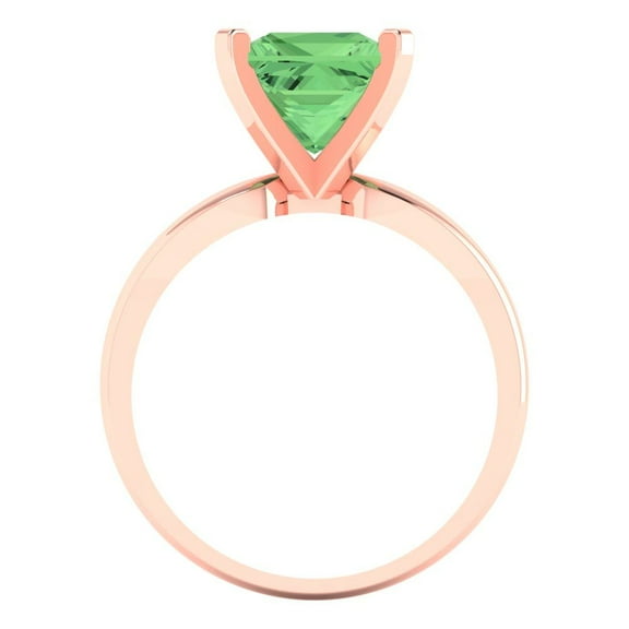 3 ct Princess Cut Simulated Green Diamond Solitaire Engagement Ring for Women in 18K Rose Gold