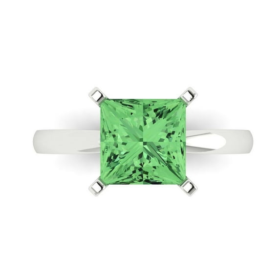 3 ct Princess Cut Simulated Green Diamond Solitaire Engagement Ring for Women in 18K White Gold
