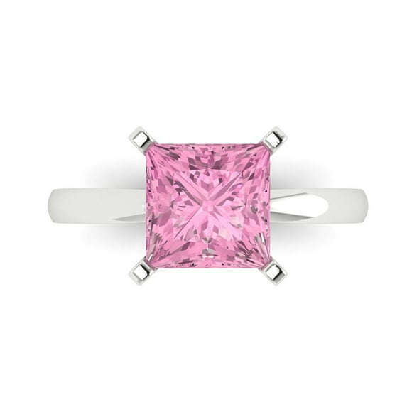 Clara Pucci 14K White Gold 3ct Pink Solitaire Ring for Women