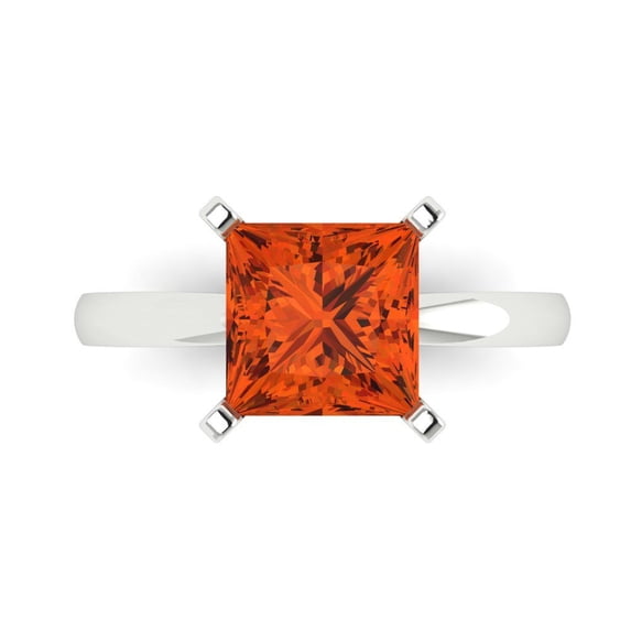 Clara Pucci 14K White Gold Solid Gold Red Solitaire Anniversary Ring for Women - 3 cttw Princess Cut