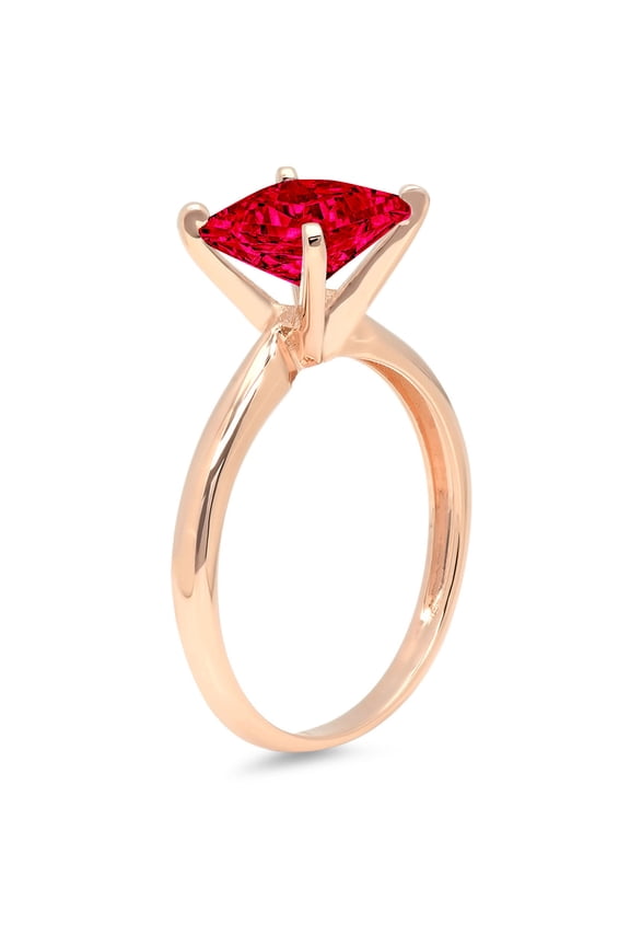 3 ct Princess Cut Simulated Ruby Solitaire Engagement Ring for Women in 14K Rose Gold