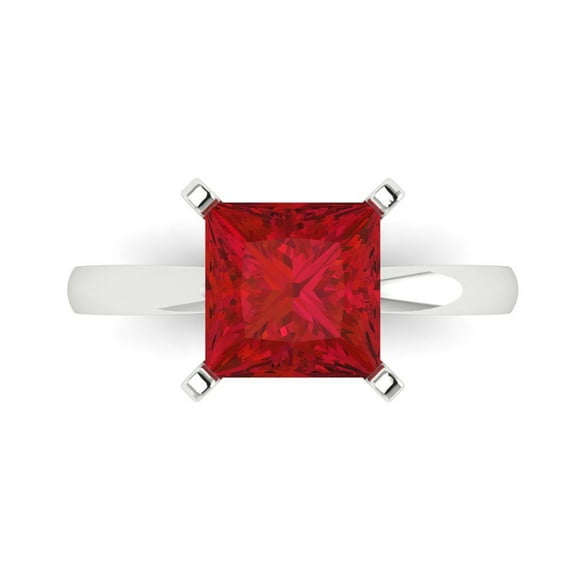 Clara Pucci 14K White Gold 3ct Ruby Solitaire Ring for Women