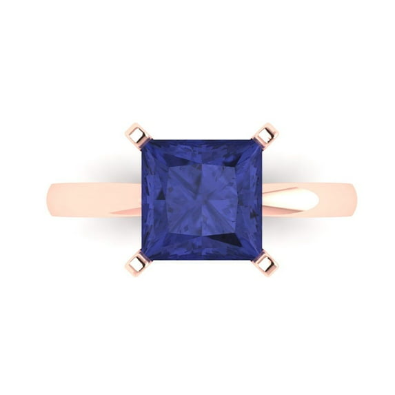 Clara Pucci 14K Rose Gold Solid Gold Tanzanite Solitaire Anniversary Ring for Women - 3 cttw Princess Cut