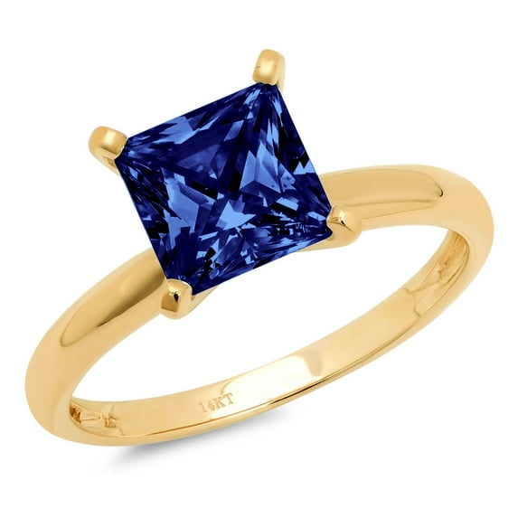 3 ct Princess Cut Simulated Tanzanite Solitaire 14K Yellow Gold Womens Engagement Ring