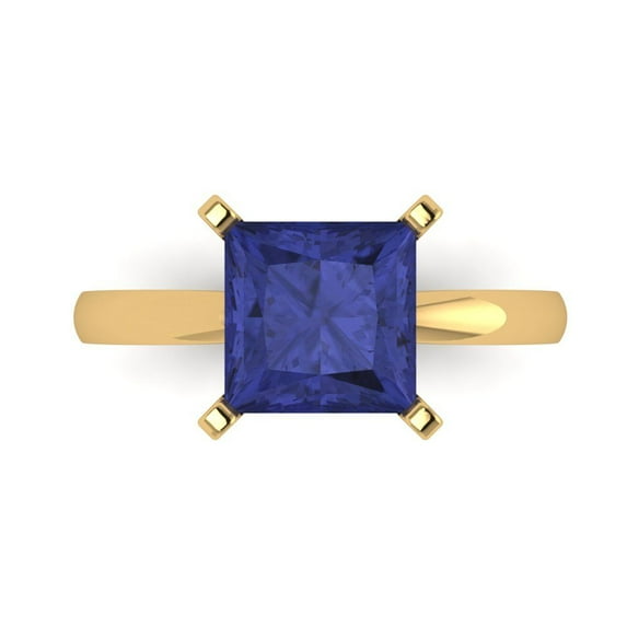 3 ct Princess Cut Simulated Tanzanite Solitaire 14K Yellow Gold Womens Engagement Ring