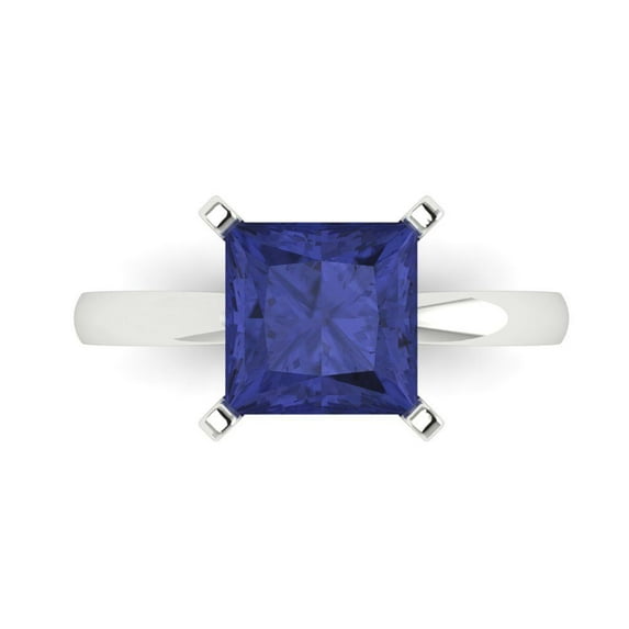 3 ct Princess Cut Simulated Tanzanite Solitaire 18K White Gold Womens Engagement Ring