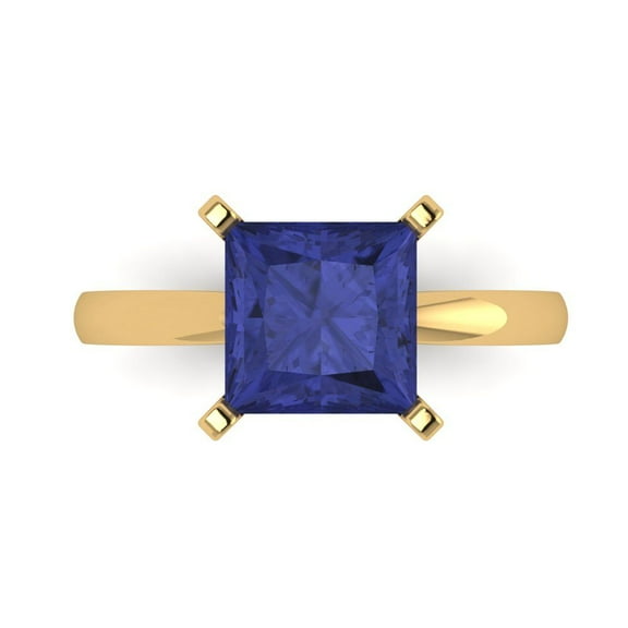 3 ct Princess Cut Simulated Tanzanite Solitaire Engagement Ring for Women in 14K Yellow Gold
