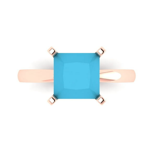 Clara Pucci 14K Rose Gold Solid Gold Turquoise Solitaire Anniversary Ring for Women - 3 cttw Princess Cut