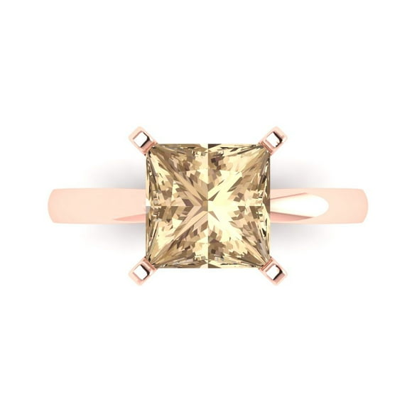 Clara Pucci 14K Rose Gold Solid Gold YellowMoissanite Solitaire Anniversary Ring for Women - 3 cttw Princess Cut