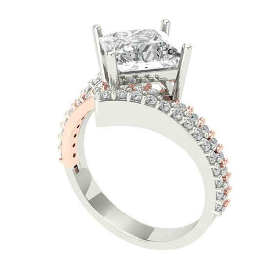 3 ct Round Cut Clear Crystal 18k White Gold Engraving Statement Bridal Wedding Solitaire Designer Ring Size 4.25