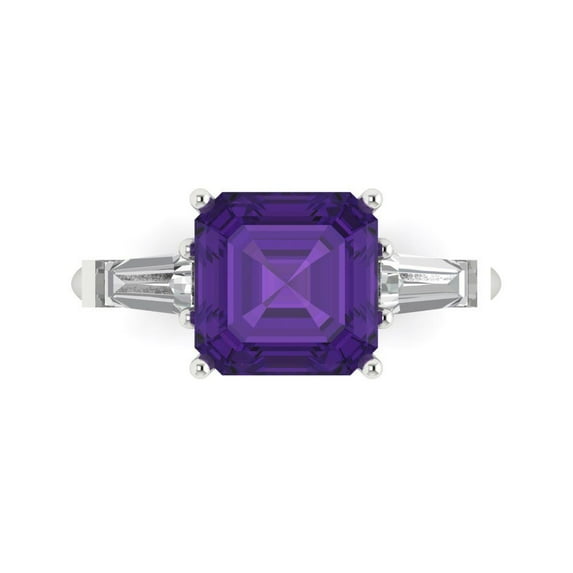 Clara Pucci 14K White Gold 3ct Amethyst Three-Stone Ring for Women