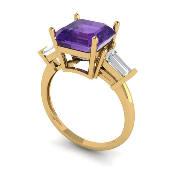 3 ct asscher cut purple natural amethyst 14k yellow gold 3 stone Bridal Wedding Engagement Promise Anniversary Ring for Women size 4.5