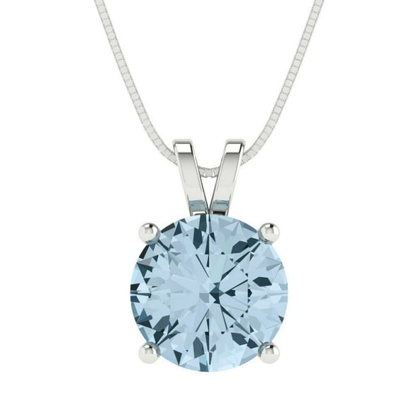 3 cctw Simulated Blue Diamond White Gold Plated Pendant with 16" Box Chain (9mm, Round Cut)