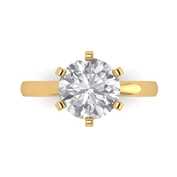 Clara Pucci 14K Yellow Gold Solid Gold Clear Solitaire Anniversary Ring for Women - 3 cttw Round Cut