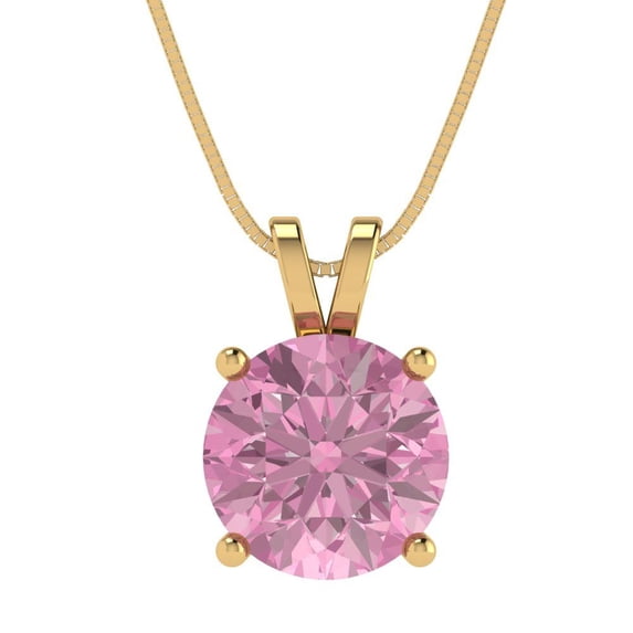 3 ct round cut pink Crystal 18k yellow hypoallergenic Solid gold Designer Everyday Affordable Dainty Necklace Pendant + 16" hypoallergenic Solid gold chain