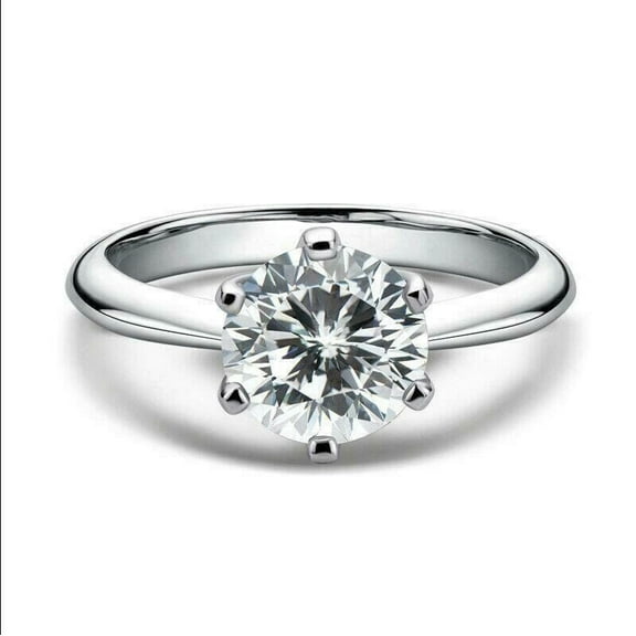 3 cts Certified D Colorless Moissanite, Knife Edge Design, Rhodium Plated Sterling Silver 6 Prong Solitaire Engagement Ring, Wedding Ring