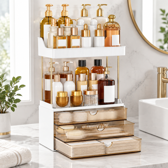 3-drawer 2-tier Makeup & Bathroom Vanity Organizer