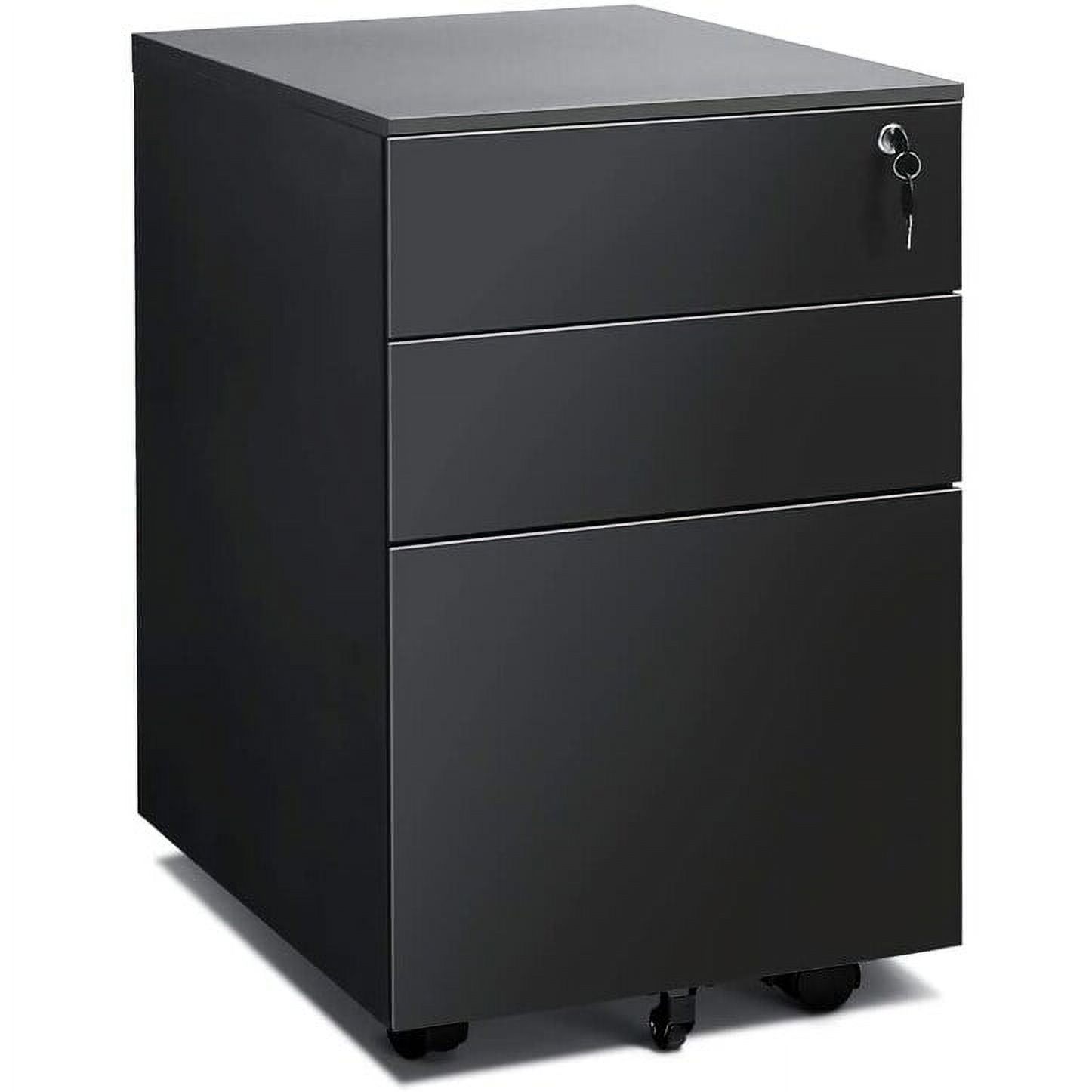 3 drawer Rolling Metal Locking File Black