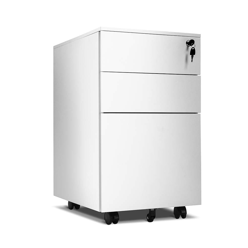 3 drawer Rolling Metal Locking File White