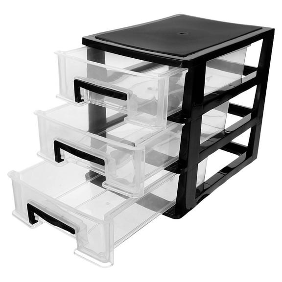 3 drawer desktop storage organizer, deep drawer organizer double- layer drawer organizer storage box for office 12x12 paper storage home clear storage drawers ( black and transparent )