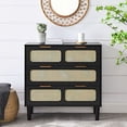 thumbnail image 1 of 3 drawer dresser, modern rattan dresser cabinet with wide drawers and metal handles, farmhouse wooden storage chest of drawers for room, living room, hallway, entrance, office, 1 of 11