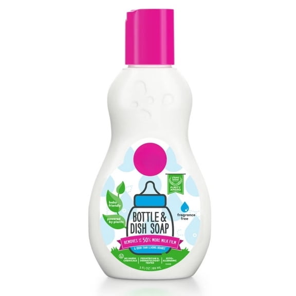 3 fl oz Fragrance Free Dish Soap, Hypoallergenic Formula, Paraben Sulfate Dye Free, Mild Gentle Kitchen Cleaner for Daily Tableware Safe Cleaning Use