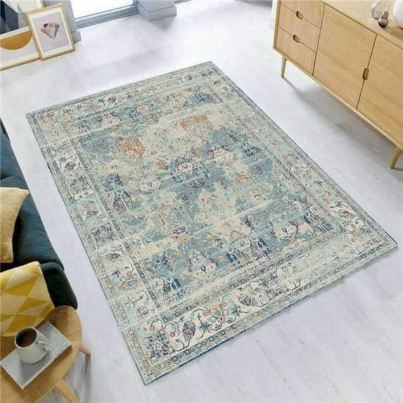 3 ft. 3 in. x 5 ft. Heirloom Grey & Blue Abstract Rectangle Area Rug