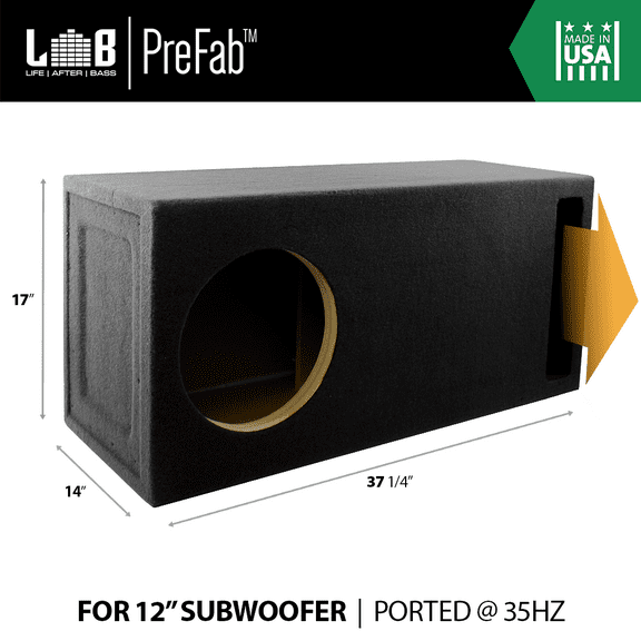 3 ft @ 35Hz Ported MDF Subwoofer Enclosure Box for Single 12" Car Audio Woofer