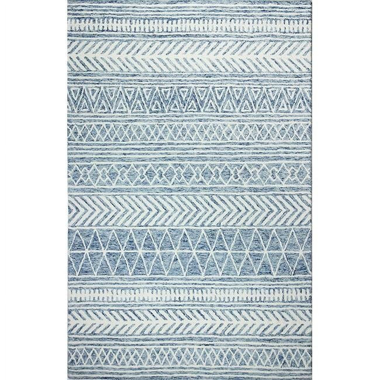 Handmade Blue and White Wool Tufted Rectangular Rug