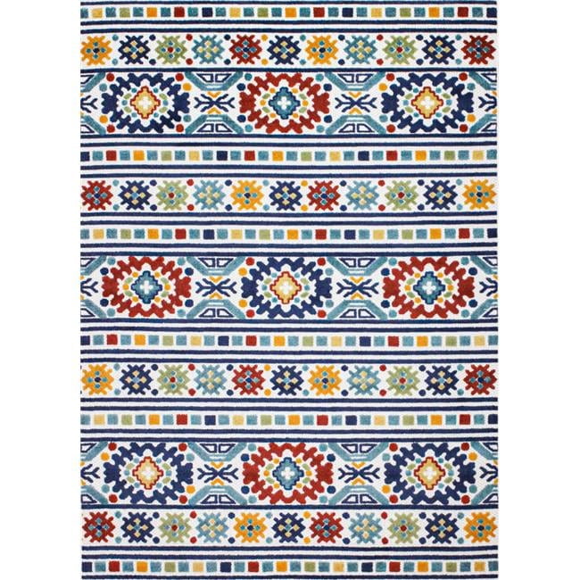 Rectangle Multicolor Line Rug 3 ft. 6 in. x 5 ft. 6 in. Veranda Geometric Transitional Polypropylene ...