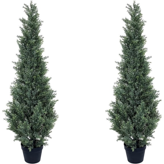 3 ft Artificial Cedar Topiary Plants 2 Set, Realistic Fake Cypress Plant Tall Faux Pine Shrubs Plants Artificial Cypress Plants for Indoor Home Offices Front Porch Decor