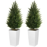 OLIVIVI Artificial Cedar Tree 4FT Tall Faux Silk Plant for Home Office Decor Indoor Outdoor Fake Lifelike Potted Tree with Wood Branches 2 pack
