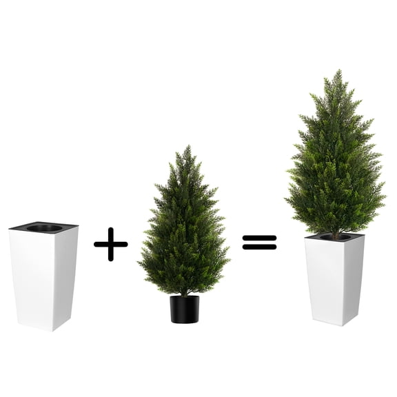 OLIVIVI Artificial Cedar Tree 4FT Tall Faux Silk Plant for Home Office Decor Indoor Outdoor Fake Lifelike Potted Tree with Wood Branches 2 pack