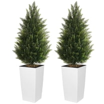 OLIVIVI Artificial Cedar Tree 4FT Tall Faux Silk Plant for Home Office Decor Indoor Outdoor Fake Lifelike Potted Tree with Wood Branches 2 pack