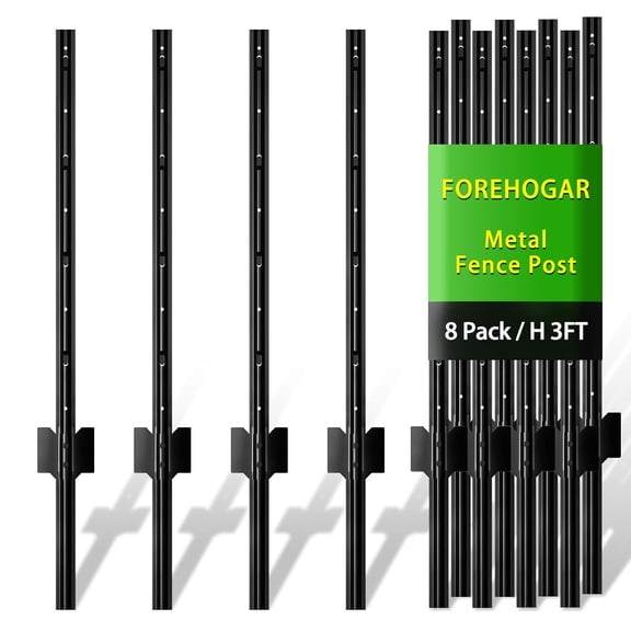 3 ft Black Metal Fence Post, T Posts Fencing for Wire Mesh Fence, 8-Pack