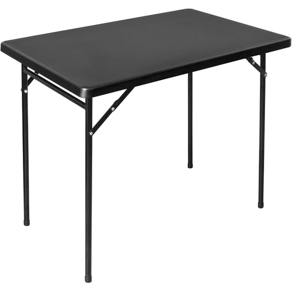 3 ft Black Rectangular Folding Table for Indoor and Outdoor Use, Portable HDPE and Steel Camping Desk