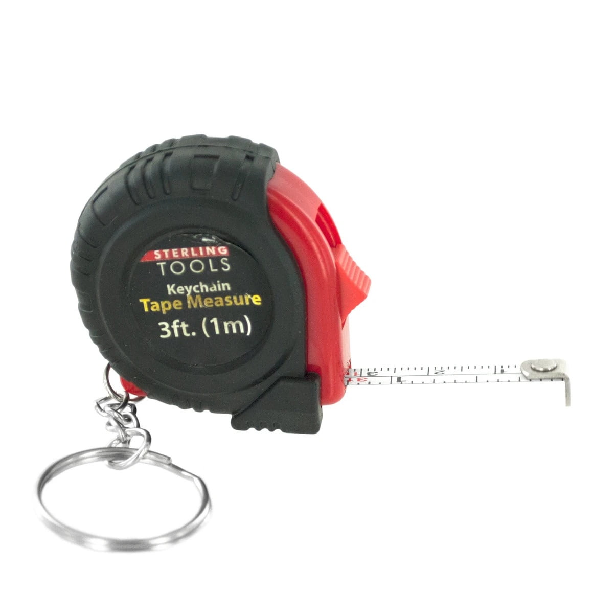3 ft. Compact Mini Tape Measure Key Chain with Tape, Metal Chain and Key Ring, Impact Resistant, Standard and Metric Graduations for Easy On the Go Measurements, Black