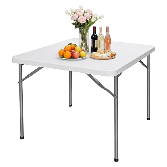 3 ft Indoor Outdoor Heavy Duty Portable Plastic Folding Table, Square Card Desk Utility Table Game Table for Puzzles Crafting Picnic Camping Dining Party, White