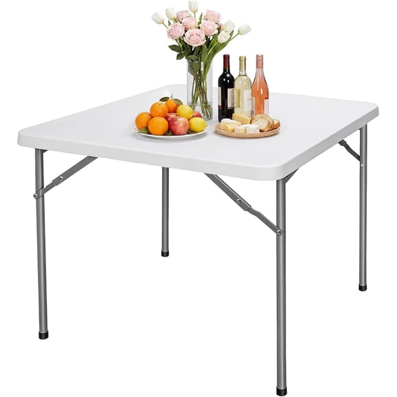 3 ft Indoor Outdoor Heavy Duty Portable Plastic Folding Table, Square Card Desk Utility Table Game Table for Puzzles Crafting Picnic Camping Dining Party, White