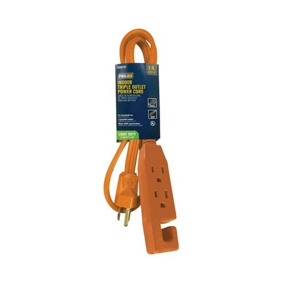 3 ft. Indoor Triple Outlet Cord, Orange