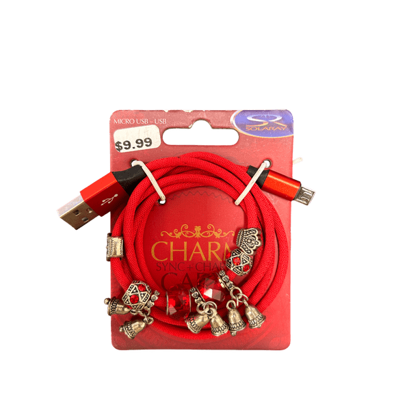 3 ft Jeweled Micro USB Cable, Stylish Charging with Sparkling Beads, Charms, Durable Design for Smartphones, Tablets, Micro USB Devices, Glamorous Accessory for Use, Vibrant Colors, Red