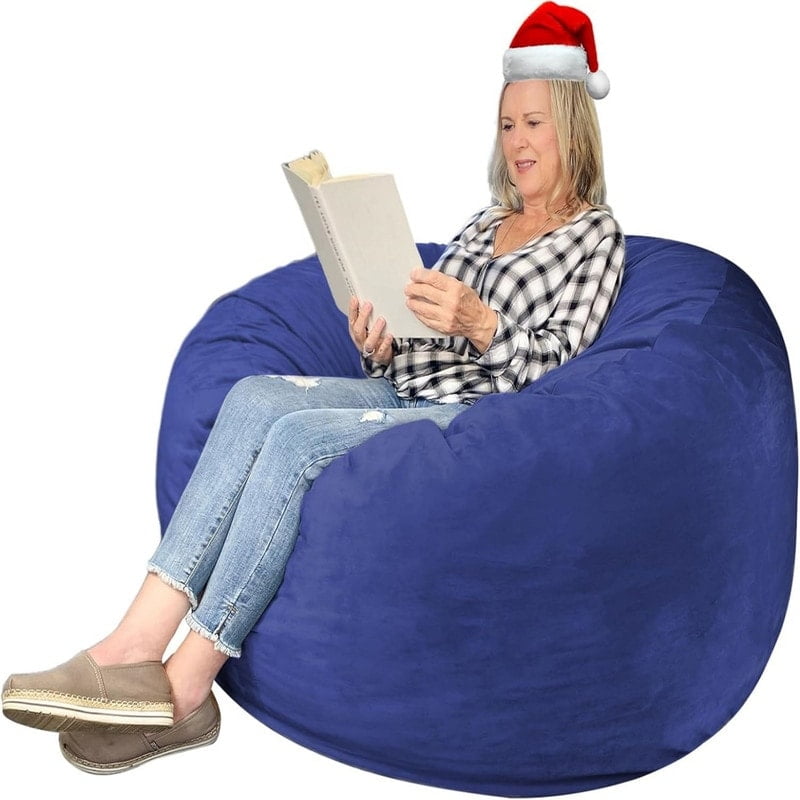 3 ft Dark Blue Velvet Memory Foam Bean Bag Chair